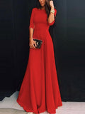 Beaumama robe longue fluide manches 3/4 élégant de soirée rouge