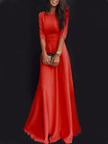 Beaumama robe longue fluide manches 3/4 élégant de soirée rouge