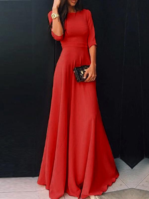 Beaumama robe longue fluide manches 3/4 élégant de soirée rouge