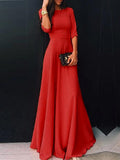 Beaumama robe longue fluide manches 3/4 élégant de soirée rouge