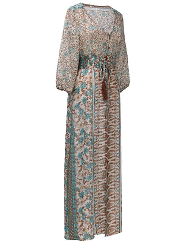 Beaumama robe longue style ethnique motif fendu fluide hippie boheme