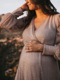 Beaumama robes photo longue grossesse élégant baby shower brillante paillette fendu le côté femme enceinte