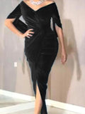 Beaumama robes longue grossesse élégant soirée cocktail fendu le côté plissé moulante femme enceinte