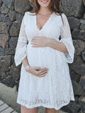 Beaumama robes courte grossesse Élégant broderie anglaise trapèze v-cou femme enceinte