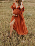 Beaumama robes photo longue grossesse élégant baby shower volants coulisse taille boutonnage femme enceinte