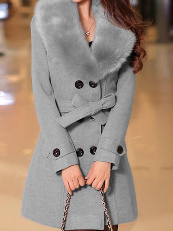 Beaumama manteau en laine grossesse ceinture col fausse fourrure double boutonnage peplum oversized mode femme enceinte