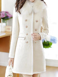 Beaumama manteau en laine double boutonnage fausse fourrure col femme blanche