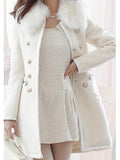 Beaumama manteau en laine double boutonnage fausse fourrure col femme blanche