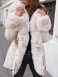 Beaumama parkas grossesse élégant casual col fausse fourrure poilu coulisse manteau d'hiver femme enceinte