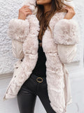 Beaumama parkas grossesse élégant casual col fausse fourrure poilu coulisse manteau d'hiver femme enceinte