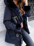 Beaumama parkas grossesse élégant casual col fausse fourrure poilu coulisse manteau d'hiver femme enceinte