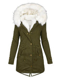 Beaumama grossesse mi-longue parkas doublé polaire fausse fourrure capuche femme veste