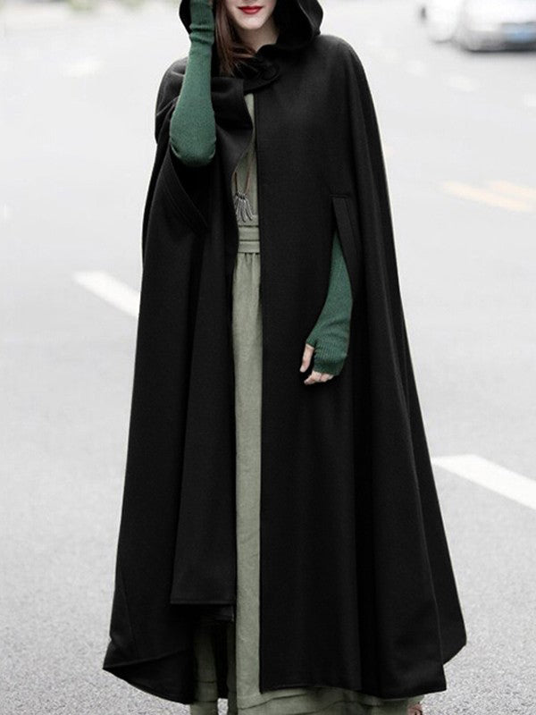 Beaumama longue poncho manteau en laine capuche asymétrique mode femme cape
