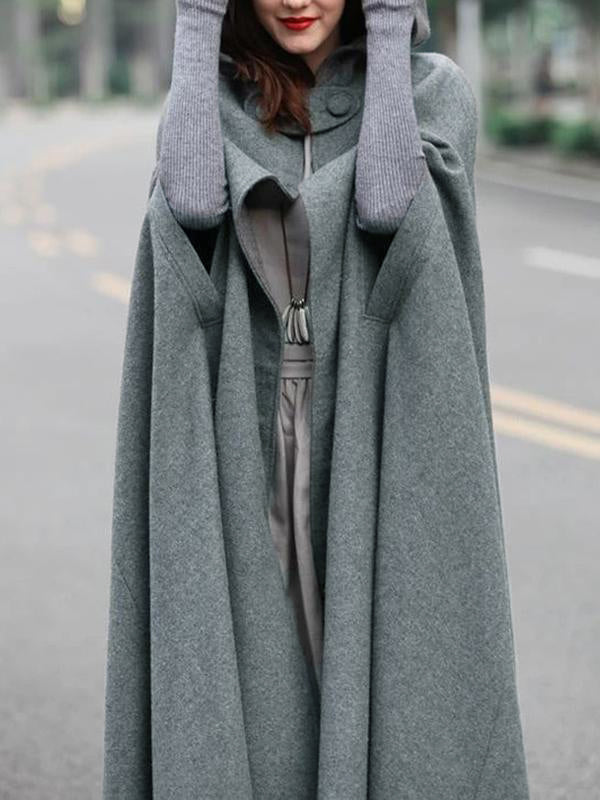 Beaumama longue poncho manteau en laine capuche asymétrique mode femme cape
