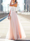 Beaumama robe longue avec dentelle mousseline fluide élégant rose et blanc