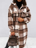 Beaumama grossesse mi-longue manteau en laine carreaux boutonnage poches mode femme surchemise