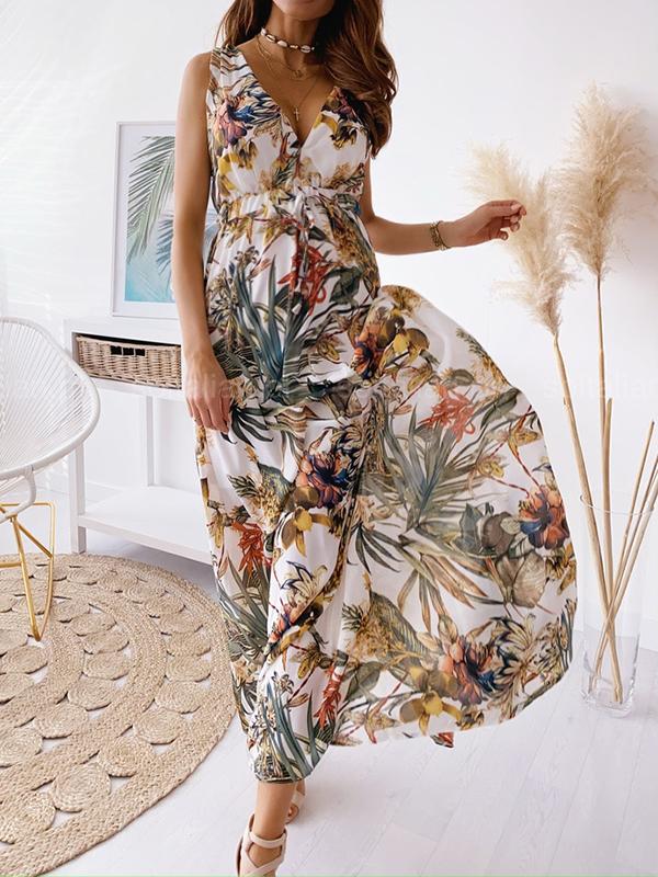 Beaumama robe longue de grossesse dos nu fluide v-col sans manches femme enceinte