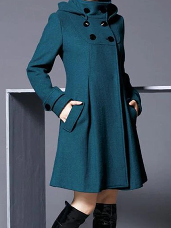 Beaumama manteau en laine double boutonnage à capuche vintage femme cape