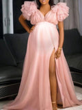Beaumama robe photo longue grossesse ruchés froncées fendu le côté femme enceinte