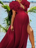 Beaumama robe photo longue grossesse ruchés froncées fendu le côté femme enceinte