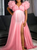 Beaumama robe photo longue grossesse ruchés froncées fendu le côté femme enceinte
