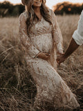Beaumama robes photo longue grossesse élégant baby shower brillante paillette frange tulle transparent femme enceinte