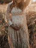 Beaumama robes photo longue grossesse élégant baby shower brillante paillette frange tulle transparent femme enceinte