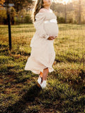 Beaumama robes photo longue grossesse élégant volants fluide col carré baby shower femme enceinte