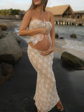 Beaumama robes photo longue grossesse baby shower élégant costume deux pièces dentelle transparent coulisse taille femme enceinte