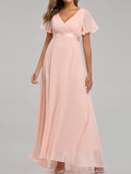 Beaumama robe longue grossesse v-cou manches courtes élégant femme enceinte