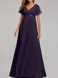 Beaumama robe longue grossesse v-cou manches courtes élégant femme enceinte
