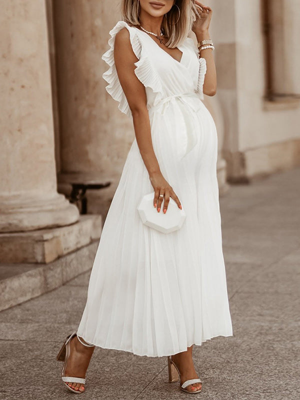 Beaumama Fête des Mères enceinte robes longue grossesse volants plissé bohème cérémonie mousseline femme enceinte blanche