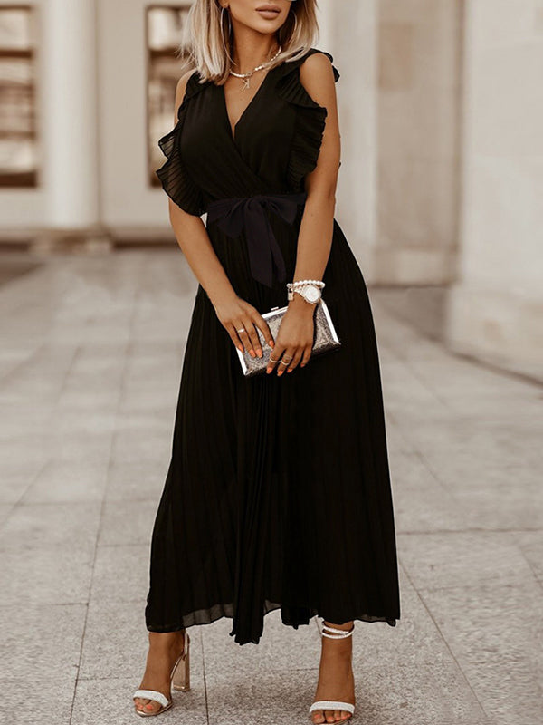 Robe longue grossesse mousseline à volants avec bas plissé