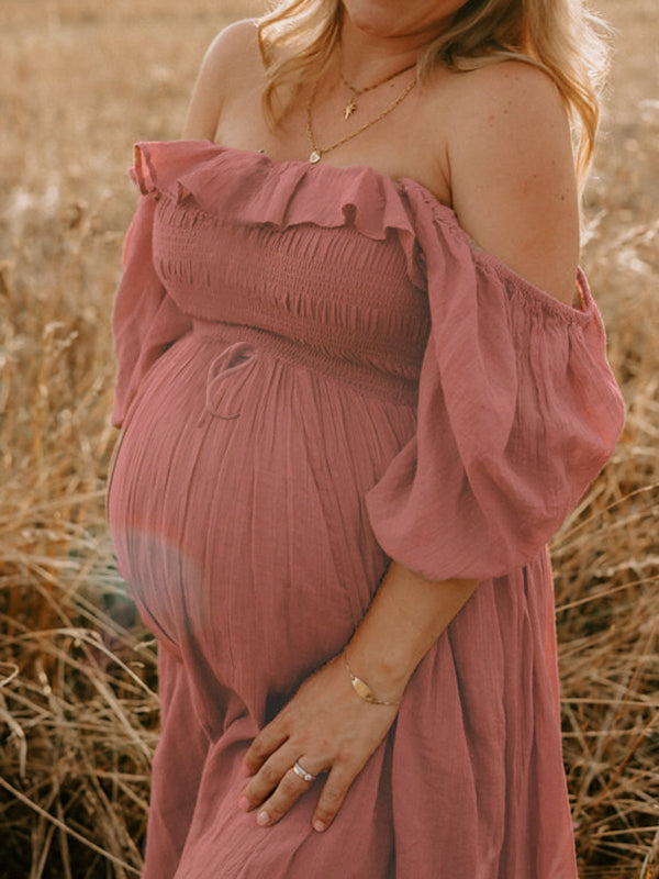 Beaumama robes photo longue grossesse baby shower volants coulisse taille fluide femme enceinte