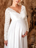 Beaumama robes photo longue grossesse fluide dentelle manches longues femme enceinte