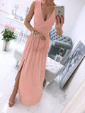 Beaumama grossesse robe longue mousseline fendu le côté v-cou chic robes de soirée femme enceinte