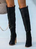 Beaumama bottes cuissardes suédine talon épais élégant femme