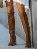 Beaumama bottes cuissardes suédine talon épais élégant femme
