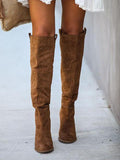 Beaumama bottes cuissardes suédine talon épais élégant femme