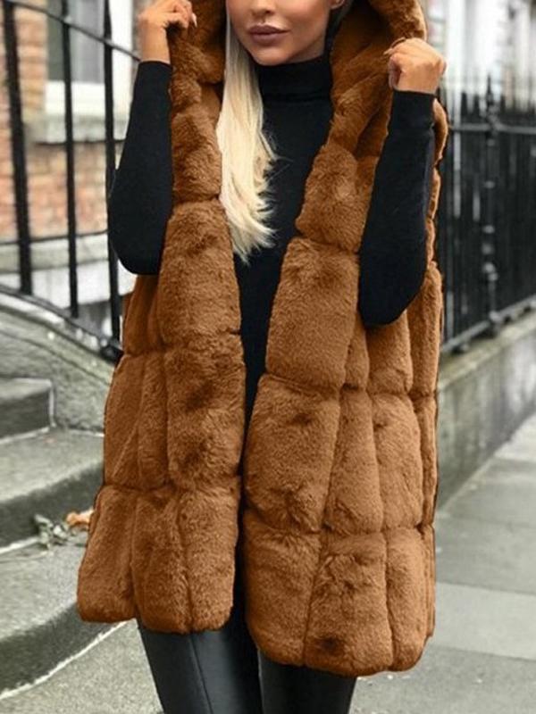Beaumama grossesse manteau fausse fourrure à capuche sans manches femme enceinte hiver gilet veste