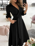 Beaumama robe chemises mi-longue grossesse trapèze ceinture v-cou femme enceinte