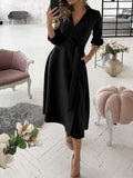 Beaumama robe chemises mi-longue grossesse trapèze ceinture v-cou femme enceinte