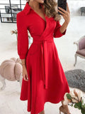 Beaumama robe chemises mi-longue grossesse trapèze ceinture v-cou femme enceinte