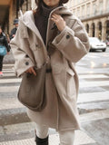 Beaumama grossesse mi-longue manteau en laine boutons poches capuche femme blouson beige