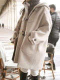 Beaumama grossesse mi-longue manteau en laine boutons poches capuche femme blouson beige