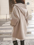 Beaumama grossesse mi-longue manteau en laine boutons poches capuche femme blouson beige