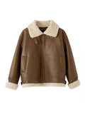 Beaumama vestes simili cuir grossesse laine d'agneau col cheminée oversize manteau d'hiver femme enceinte