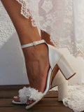 Beaumama sandales mariage tulle applique fleur talon épais femme
