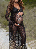 Beaumama robe longue grossesse dentelle transparent Manches longues shooting photo maternité