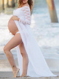 Beaumama robe photo longue grossesse fente avant dentelle col bateau femme enceinte